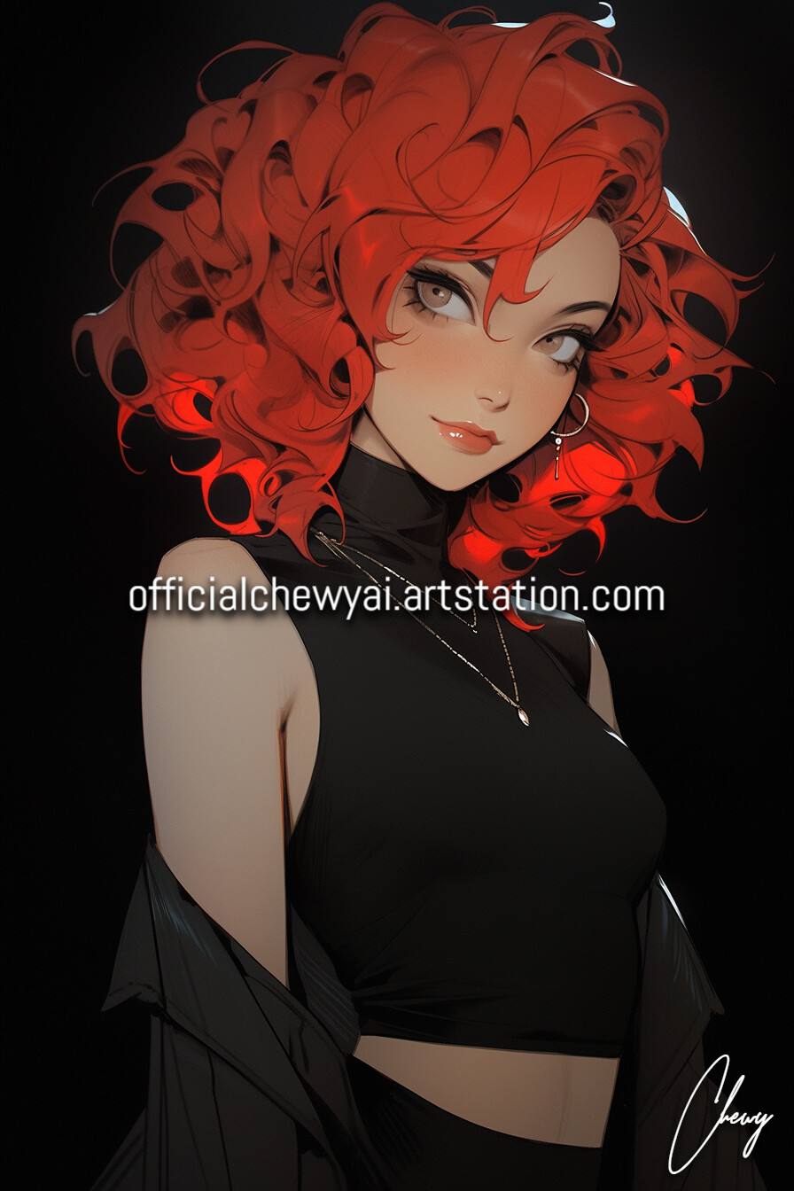 anime girl with curly red hair