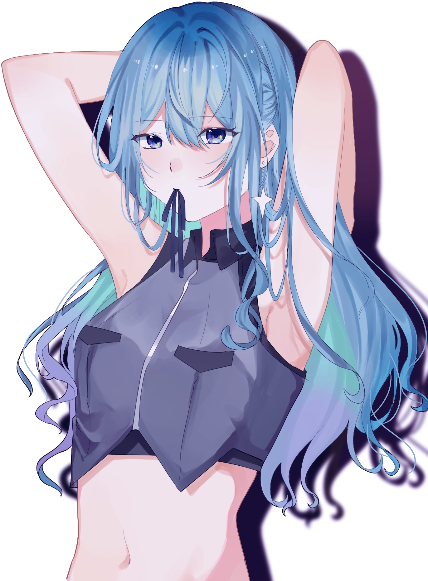 sexy anime girl with blue hair